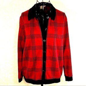 CD PETITES Vintage Red Plaid Cardigan Sweater Size M Button Up Preppy Academia